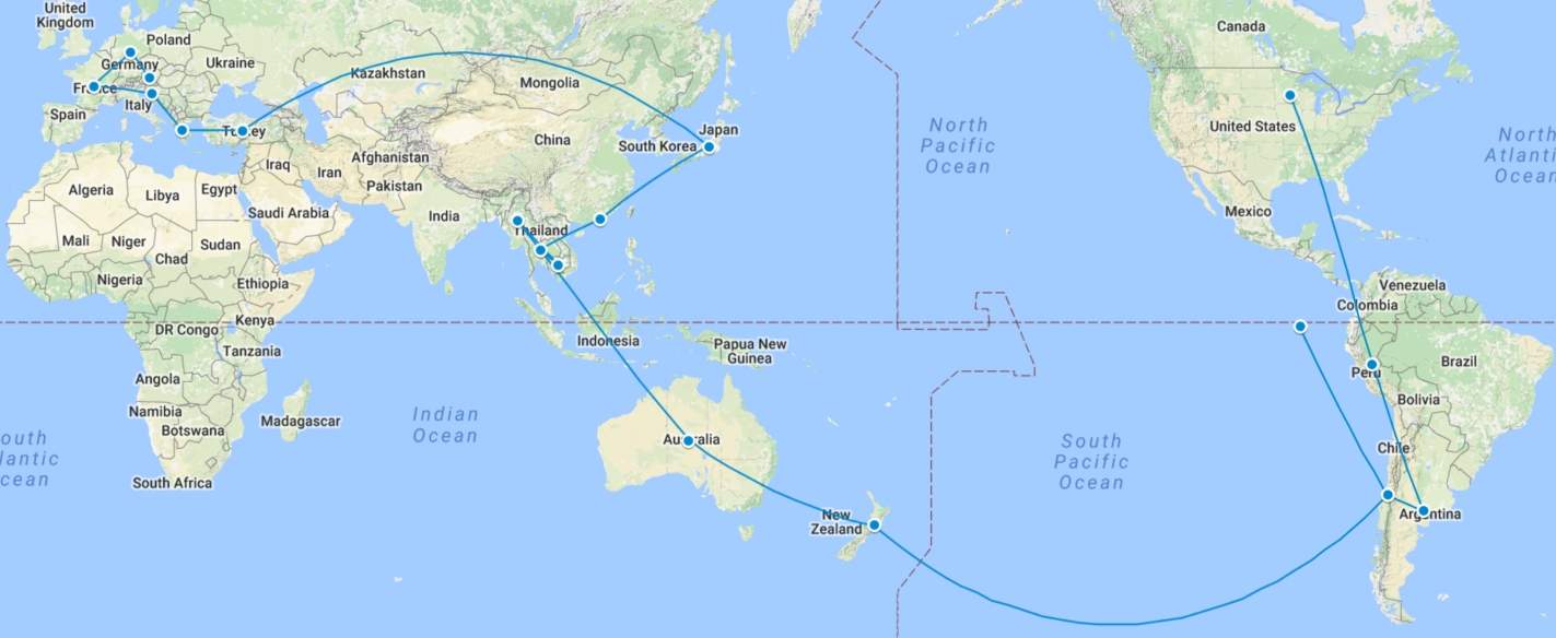 Round the World (RTW) Trip Itinerary Map