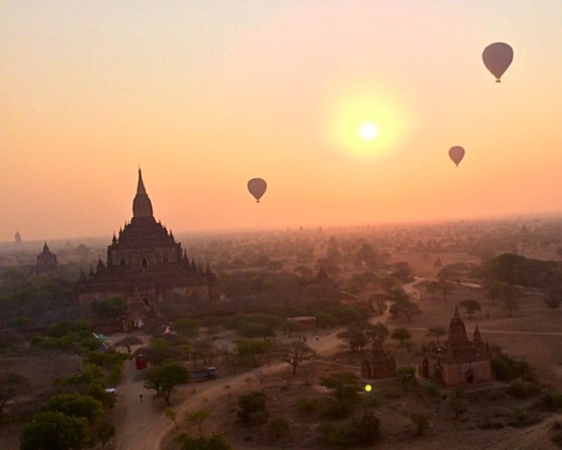 Ballons over bagan sunrise square