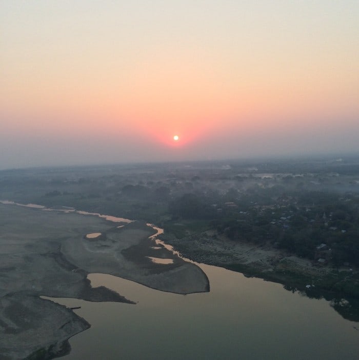 sunrise over Bagan from hot air balloon